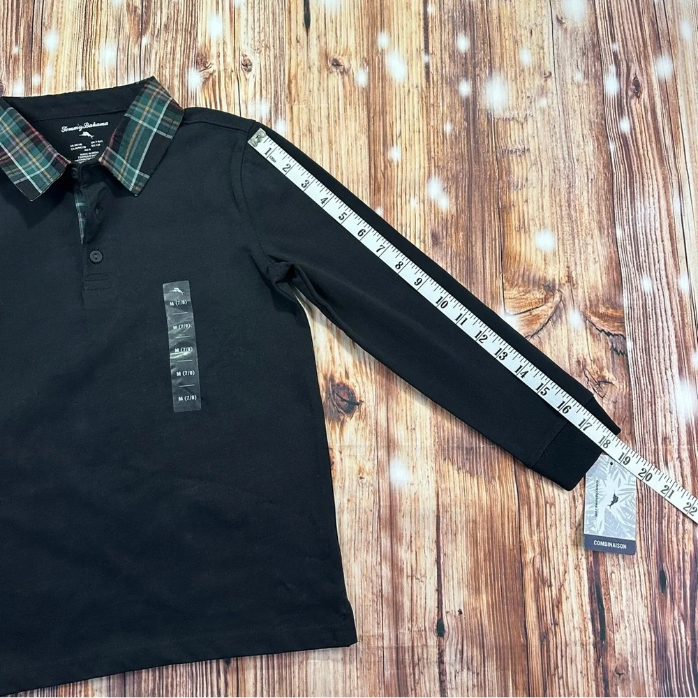 NWT Tommy Bahama Kids Plaid Collared Black Long-Sleeve Shirt - Medium 7/8